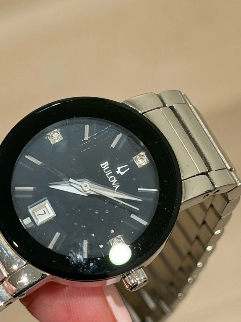 Bulova Modern Men's Watch Black Dial 3-Diamond Markers Stainless Steel 96D18